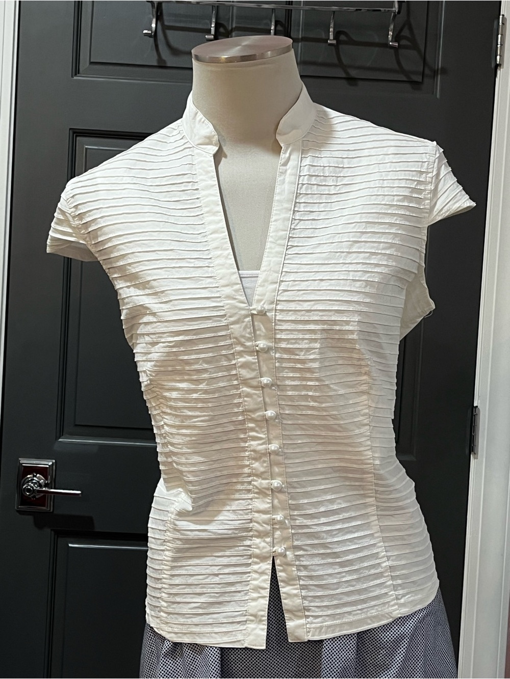 White Button-Front Cap Sleeve Shirt - Classic Women's Top